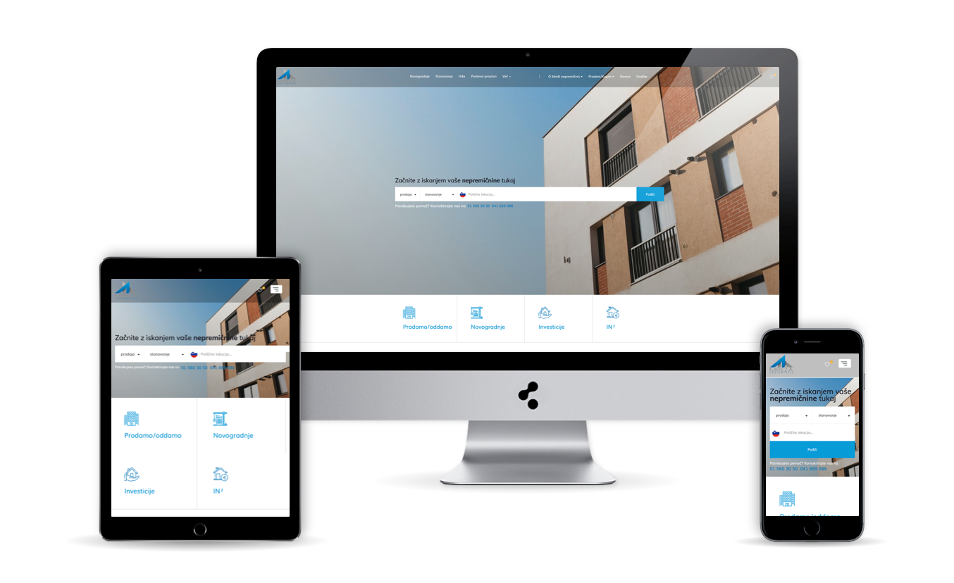 Spletna stran Mreža nepremičnin na različnih napravah