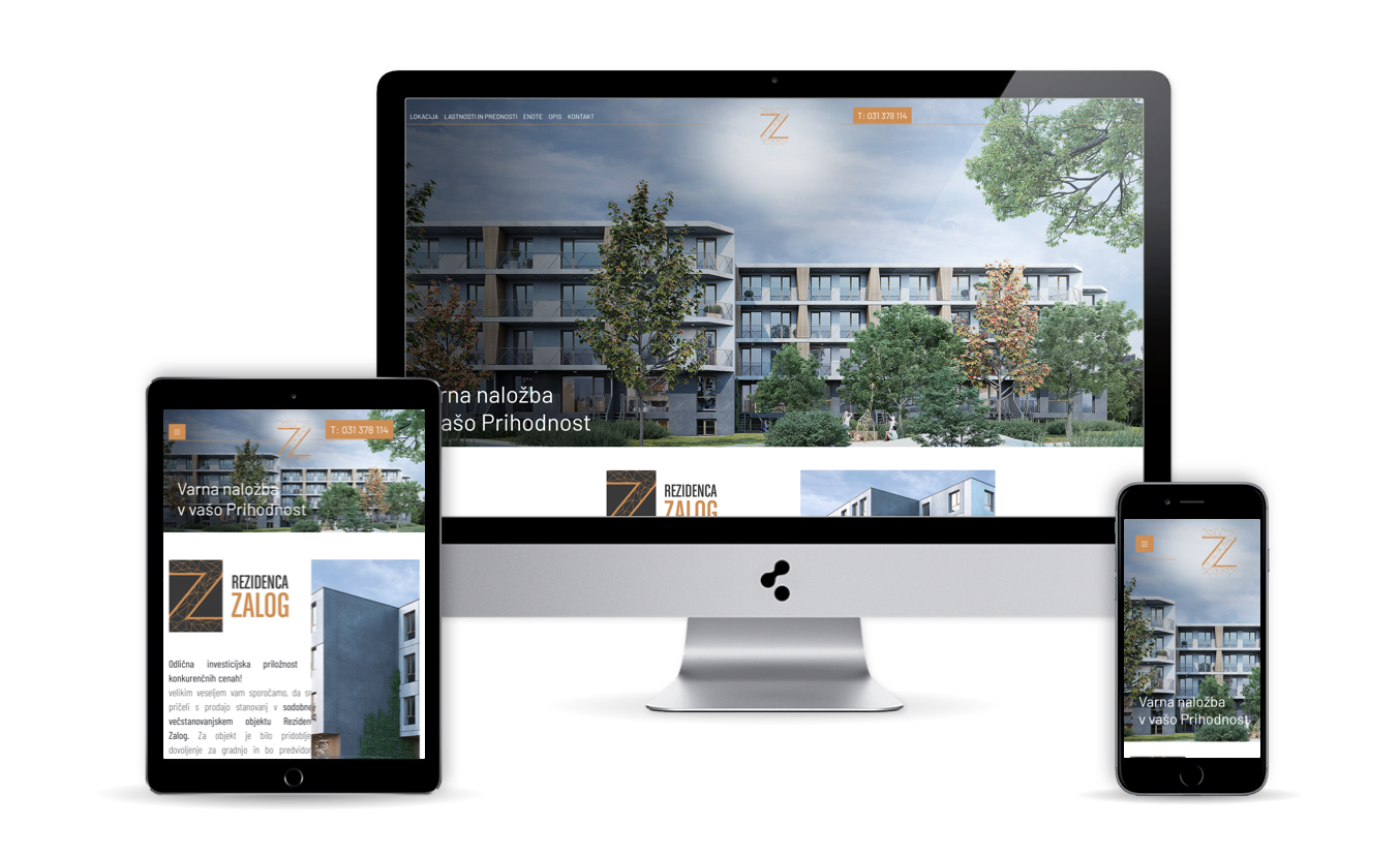 Spletna stran Rezidenca Zalog na različnih napravah