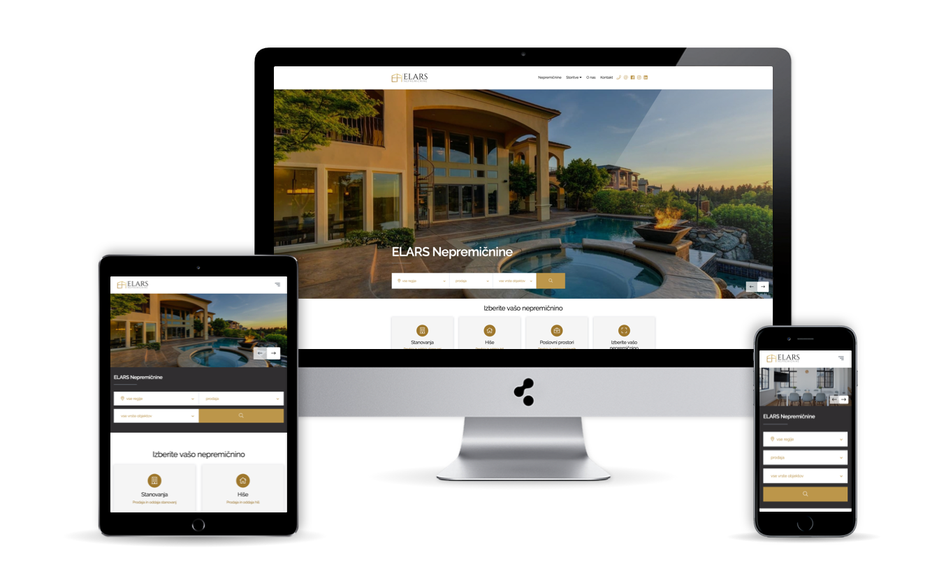 Spletna stran Elars nepremičnine na različnih napravah
