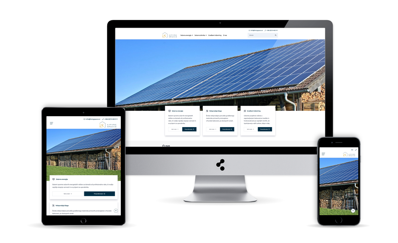 Spletna stran Living Spacce na različnih napravah