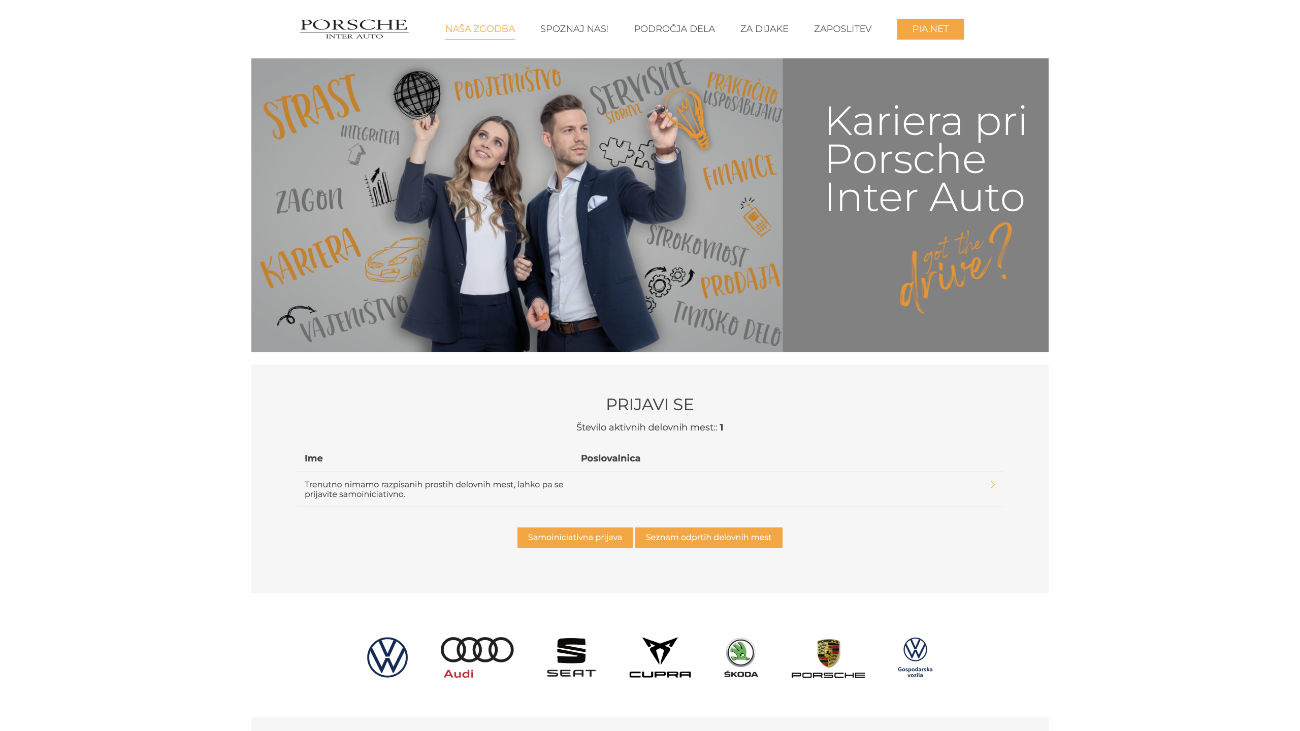 Spletna stran Kariera pri Porsche Inter Auto