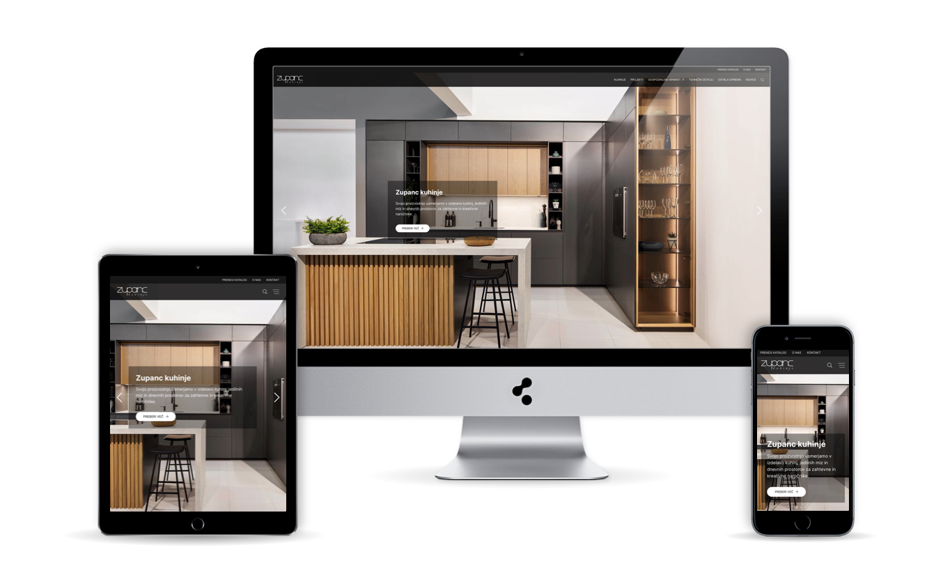 Zupanc kuhinje spletna stran na različnih napravah